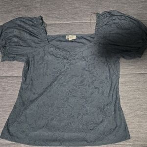 Elegant Puff Sleeve Lace Blouse - Blue